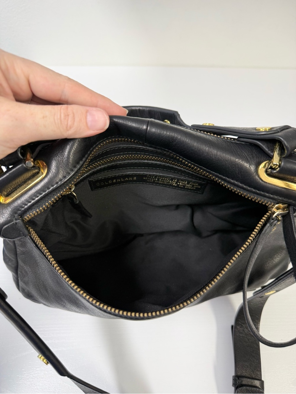 Golden Lane London Black Leather Soave Duo Convertible Shoulder Bag - Picture 12 of 13
